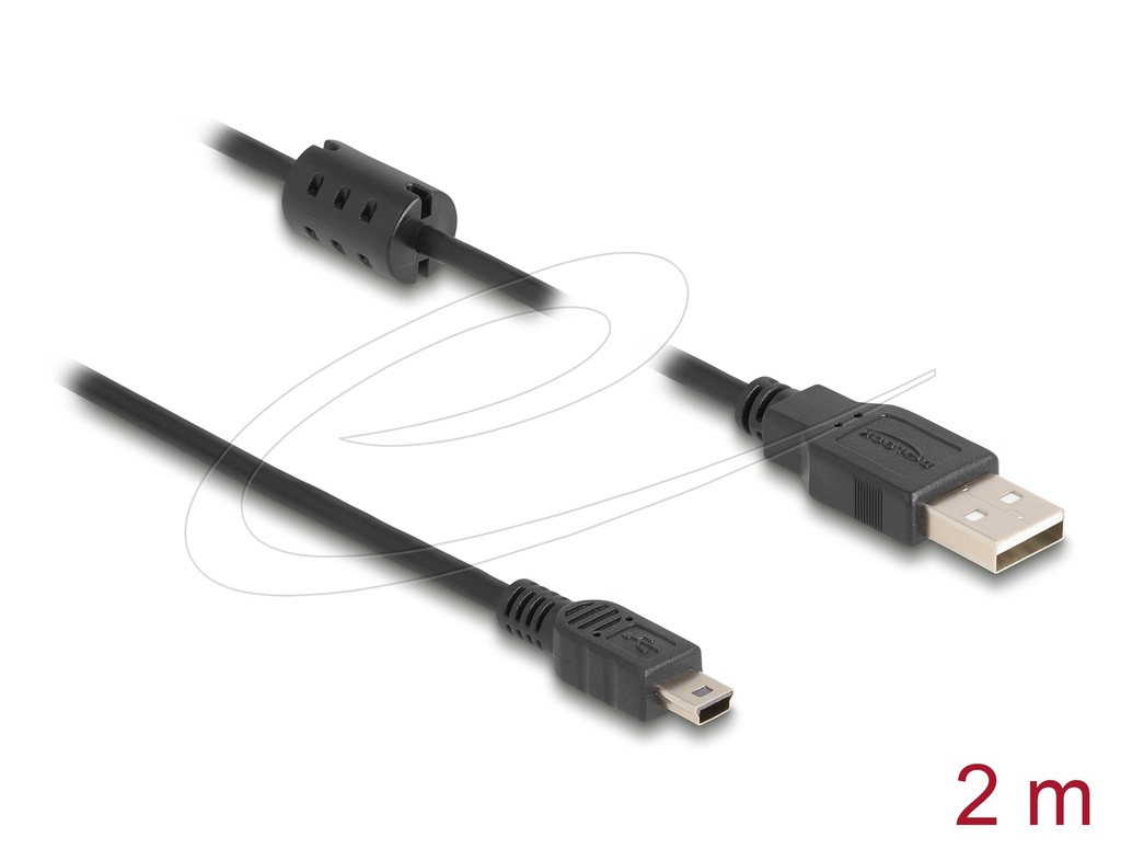 [84914] USB 2.0 kaabel A - Mini B 2.0m, ferriidiga, must
