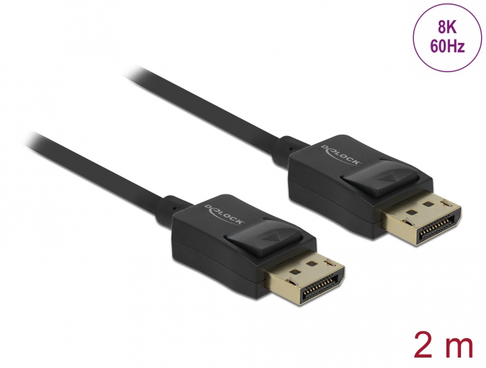 DisplayPort kaabel 2.0m, kullatud, kolmekordne varje, 8K (7680x4320@60Hz), coaxial, must