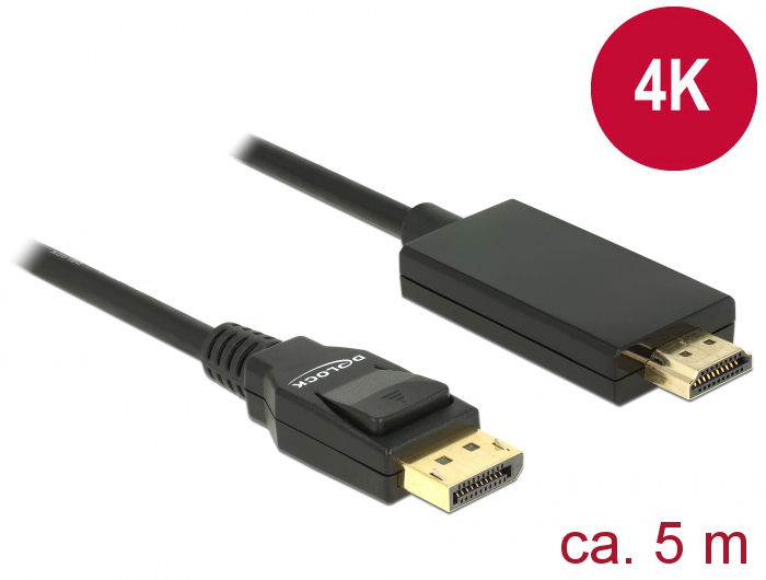 DisplayPort - HDMI kaabel 5.0m, 4K 3840x2160@30Hz, must (sign suund DP > HDMI)