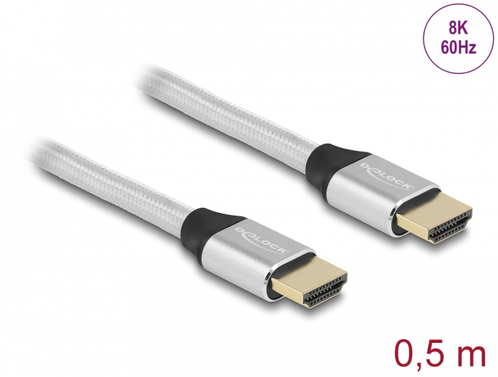 Delock Ultra High Speed HDMI Cable 48 Gbps 8K 60 Hz silver 0.5 m certified