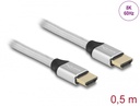 HDMI kaabel 0.5m, Ultra High Speed, 8K@60Hz, 5K@120Hz, 4K@240Hz, eARC, Dynamic HDR, Dolby Vision, hõbedane