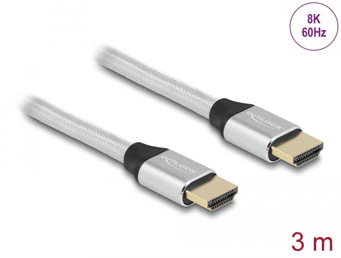HDMI kaabel 3.0m, Ultra High Speed, 8K@60Hz, 5K@120Hz, 4K@240Hz, eARC, Dynamic HDR, Dolby Vision, hõbedane