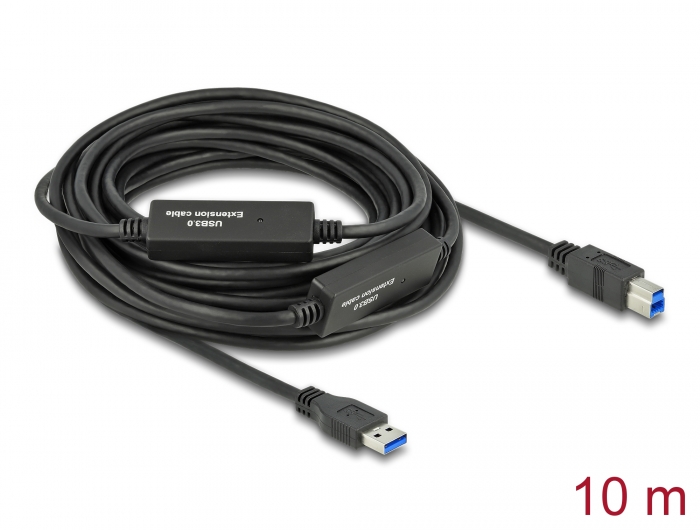 USB 3.0 kaabel A - B 10.0m, Active, lisatoite võimalus, must