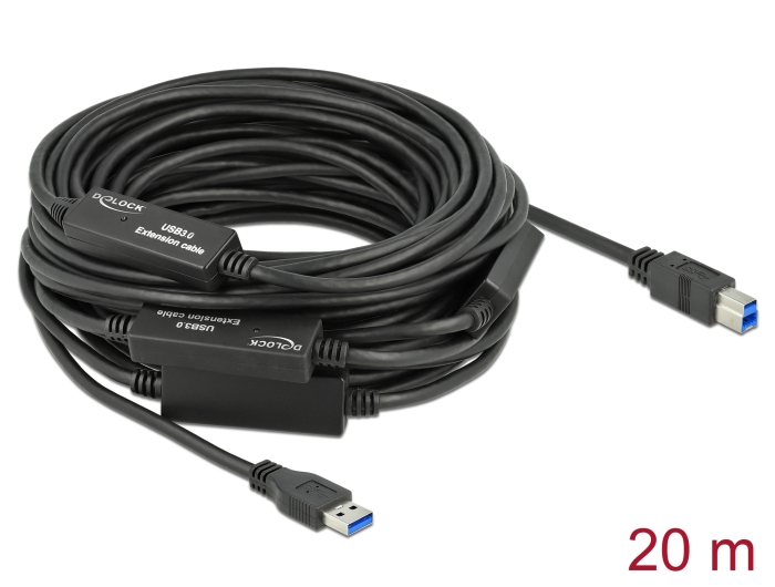 USB 3.0 kaabel A - B 20.0m, Active, lisatoite võimalus, must