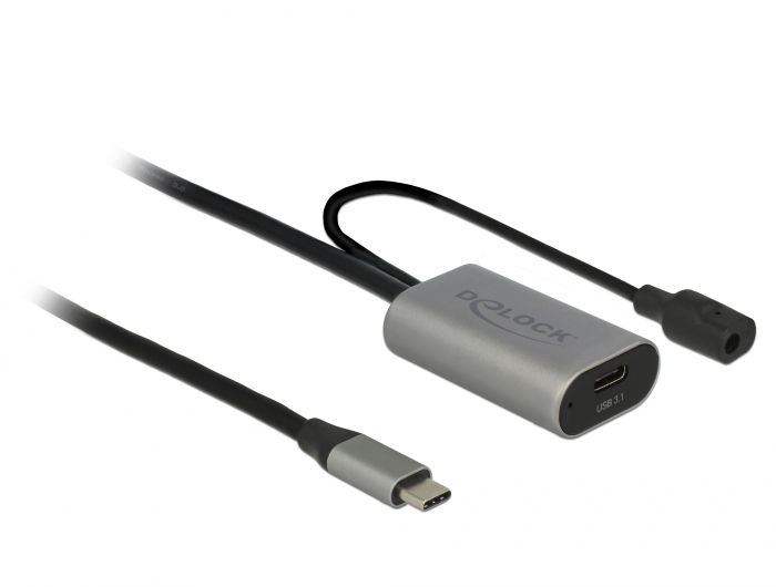 [85392] USB-C pikenduskaabel 5.0m, USB 3.1 5Gbps, 2A, DC väljundiga, must
