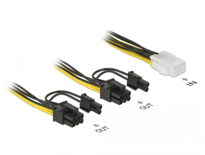 Toitekaabel PCIe 6 pin (F) - 2x PCIe 8 (6+2) pin, 20 AWG, 0.15m