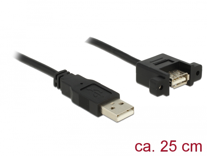 USB 2.0 pikenduskaabel paneelile USB2.0 (M) - USB 2.0 (F), 0.25m, must