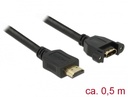 HDMI pikenduskaabel paneelile HDMI-A (M) - HDMI-A (F), 4K 30Hz, 0.5m, must