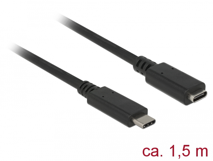 [85534] USB-C pikenduskaabel 1.5m, USB 3.1 5Gbps, 3A, must