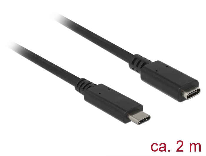 USB-C pikenduskaabel 2.0m, USB 3.1 5Gbps, 3A, must