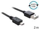 USB 2.0 kaabel A - Mini B 2.0m, Easy-USB, must