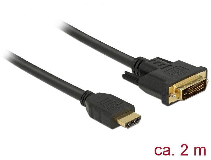 HDMI - DVI-D Dual Link kaabel 2.0m, kullatud 2560x1600@60Hz, (sign suund HDMI <> DVI) töötab mõlemas suunas