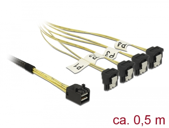 Mini SAS kaabel 0.5m (SFF-8643 - 4x SATA 7pin nurgaga)
