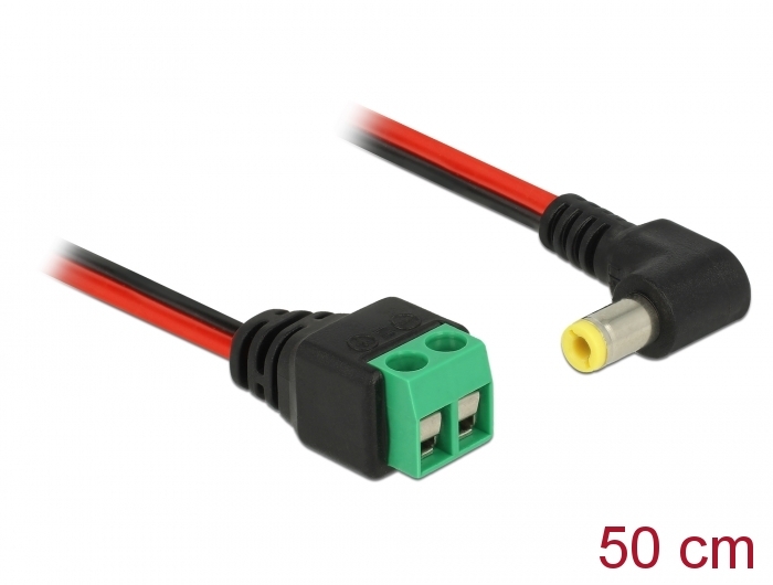 Toitekaabel DC 5.5 x 2.5mm (M) - Terminal Block 2pin, 0.5m, nurgaga