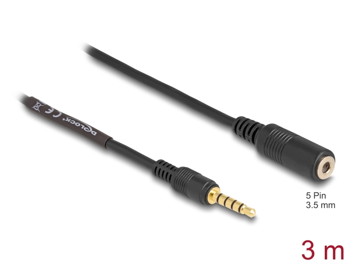 [85733] 3.5mm pikenduskaabel 3.0m, 5pin, must
