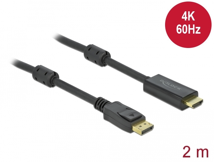 Displayport - HDMI kaabel 2.0m, 1.2, 4K@60Hz, ferriitidega, (sign suund DP>HDMI)(Active), must