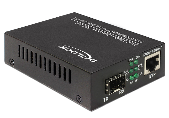 [86180] Delock PoE+ Media Converter 10/100/1000Base-T to SFP