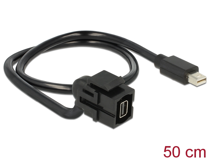 Keystone moodul: mini Displayport F / M, 110° nurgaga, kaabli pikkus 50cm, must