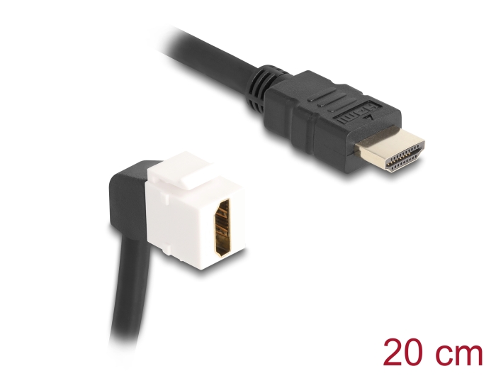 [86974] Keystone moodul: HDMI F / F, 60° nurgaga, kaabli pikkus 20cm, 8K@60Hz, valge