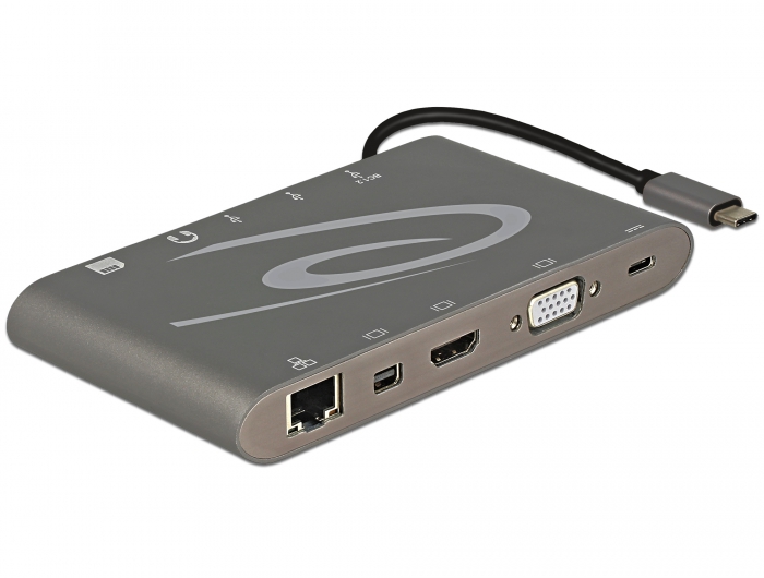 USB-C dock: 1xGigabit RJ45, 1xHDMI, 1x mini Displayport, 1x VGA, 3xUSB 3.0, 1xUSB-C, SD pesad,