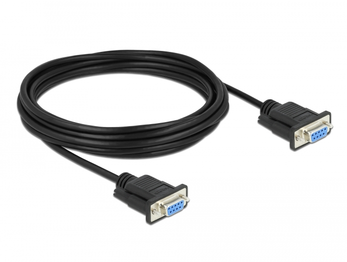 Delock Serial Cable RS-232 D-Sub 9 female to female null modem with narrow plug housing - Full Handshaking - 5 m
