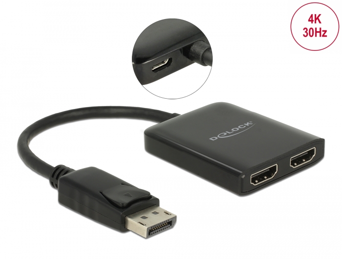 [87720] Displayport splitter 1 sisse / 2 HDMI välja, 4K, 2560x1440@60Hz, 3840x2160@30Hz, MST