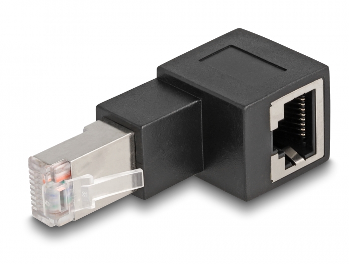 [87861] Adapter RJ45 (M) nurgaga - RJ45 Cat6a (F) varjestamata, must