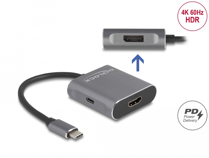 [87867] USB-C splitter 1 sisse / 2 välja Displayport / HDMI (F) 3840x2160@60Hz MST USB-C PD kuni 100W