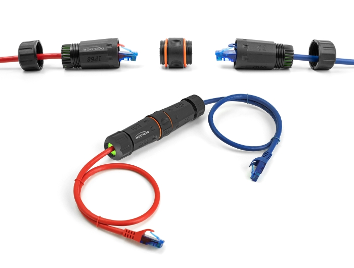 [88144] Delock Cable Connector RJ45 jack to RJ45 jack Cat.6A with M20 thread and two seals for slim cable IP68 dust and waterproof