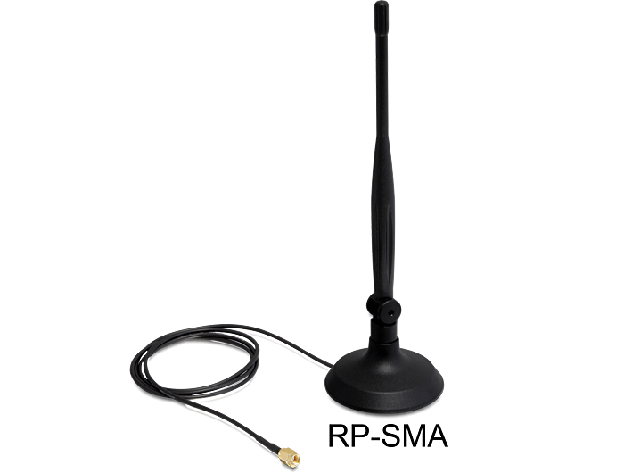 Delock WLAN 802.11 b/g/n Antenna RP-SMA 4 dBi Omnidirectional Flexible Joint With Magnetic Stand