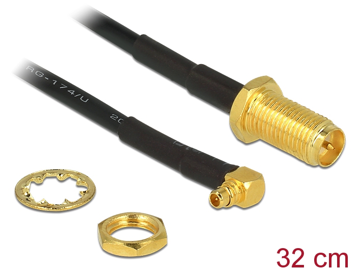 [88936] Delock Antenna Cable RP-SMA Jack Bulkhead > MMCX 90° Plug 320 mm