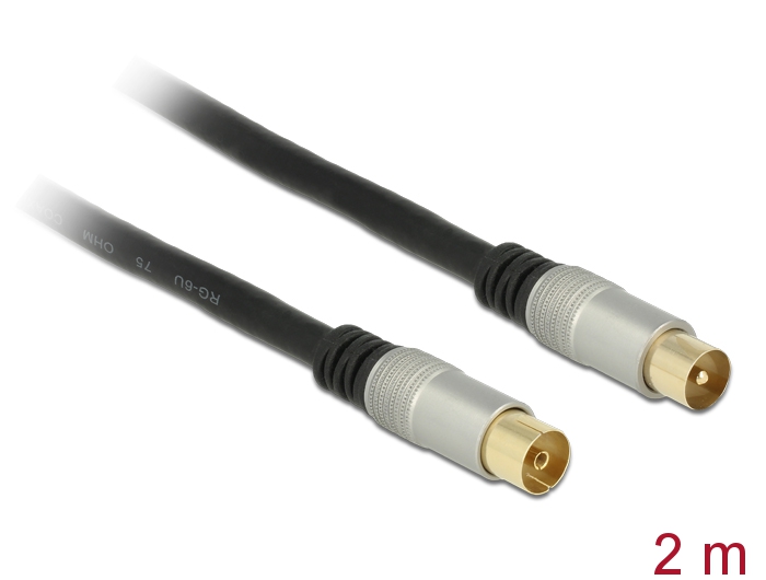 [88946] Antennikaabel IEC pistik / IEC pesa 2.0m RG-6/U, premium, kullatud otstega, must