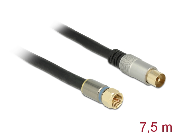 [88963] Antennikaabel F pistik / IEC pistik 7.5m RG-6/U, premium, kullatud otstega, must
