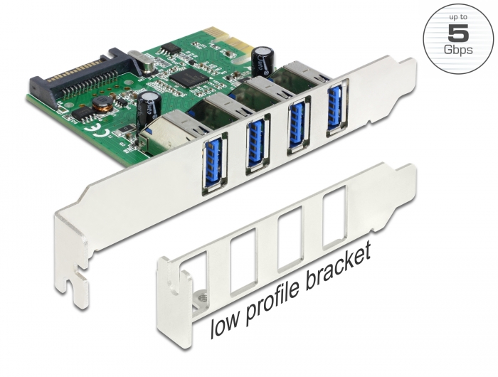 [89360] Laienduskaart: PCIe x1, 4 x USB 3.2 -A, low profile komplektis