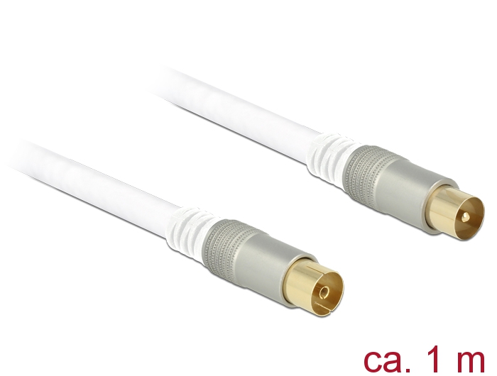 [89411] Delock Antenna Cable IEC Plug > IEC Jack RG-6/U Quad Shield 1 m White Premium