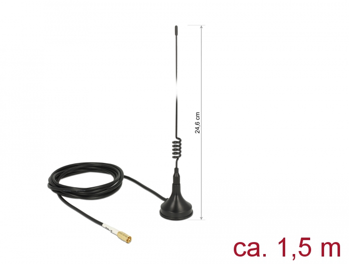 Suundantenn: 2 dBi Bluetooth. ZigBee, ISM, b/g/n 2.4GHz, sise-ja välitingimustele, magnetalusega, 1.5m, smb pistik
