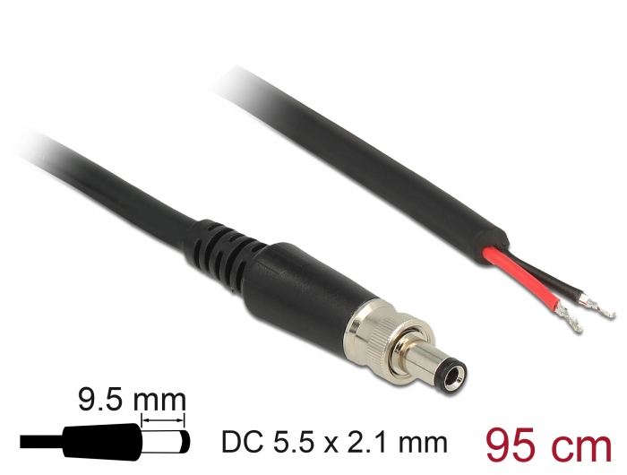 [89907] Toitekaabel DC pistik 5.5x2.1x9.5mm keeratav 0.95m