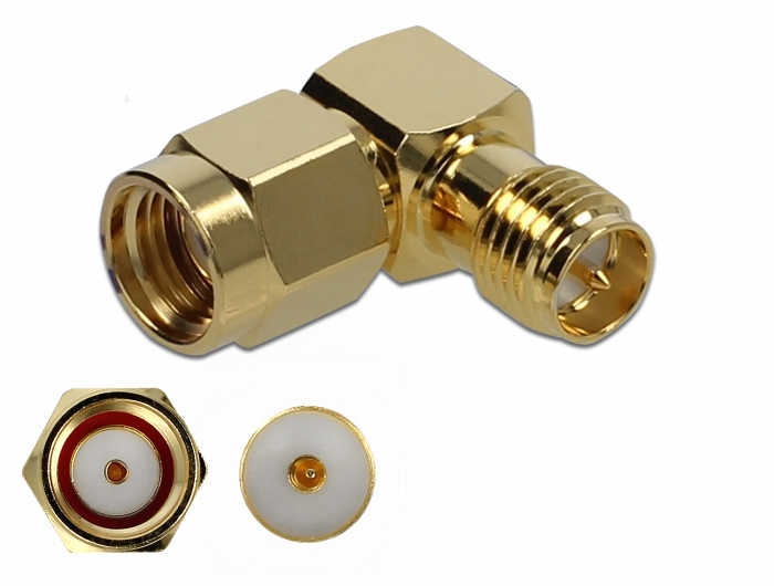 [89956] Üleminek RP-SMA pistik - RP-SMA pesa, 10 GHz, kullatud, nurgaga