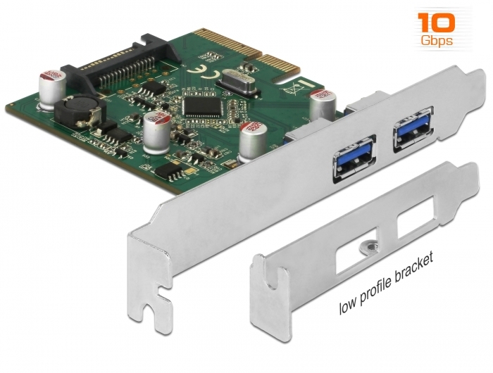 [90298] USB 3.1 laienduskaart : PCIe, 2xUSB 3.1 A 10-Gigabit (Standard + Low Profile)