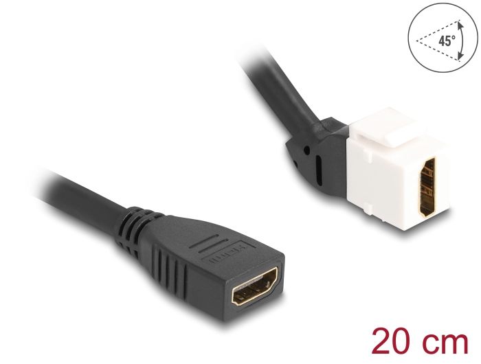 [90322] Delock Keystone Module Cable HDMI female to female 45° angled 8K 60 Hz 20 cm black