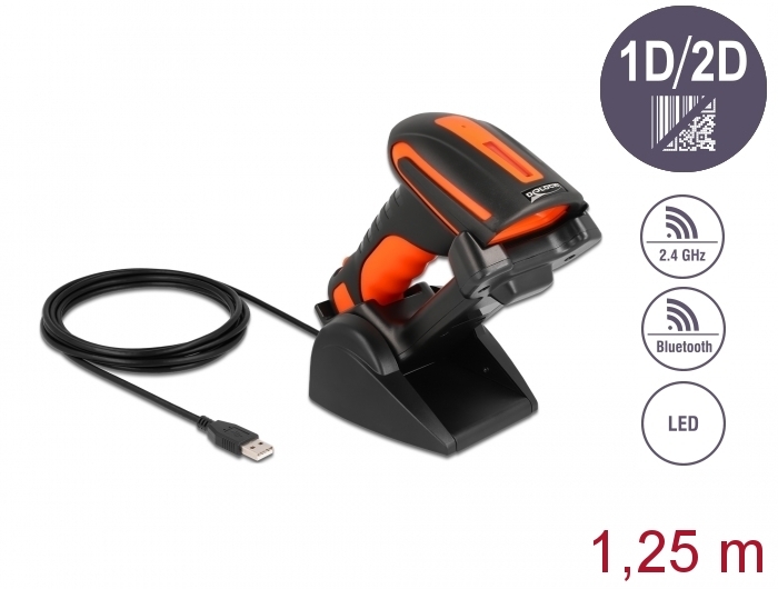 [90556] Ribakoodilugeja, bluetooth, linduktiivse laadimisjaamaga, 1D ja 2D 2.4 GHz, tööstuslik