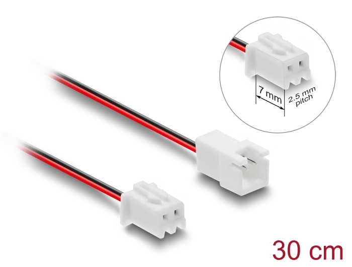 Delock Fan Extension Cable JST male to female 2 pin, connector length 7 mm, 30 cm