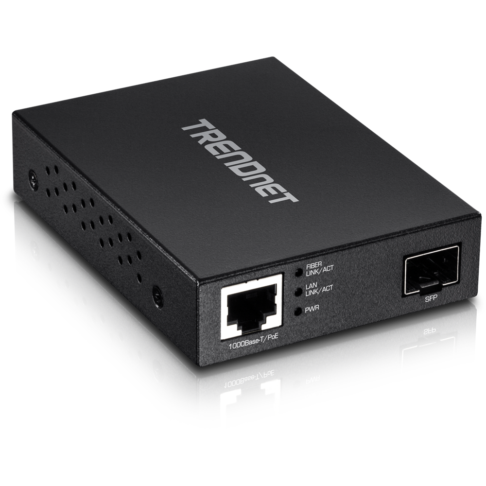 FO konverter: 100/1000Base-T <> SFP Media Converter, PoE toitega