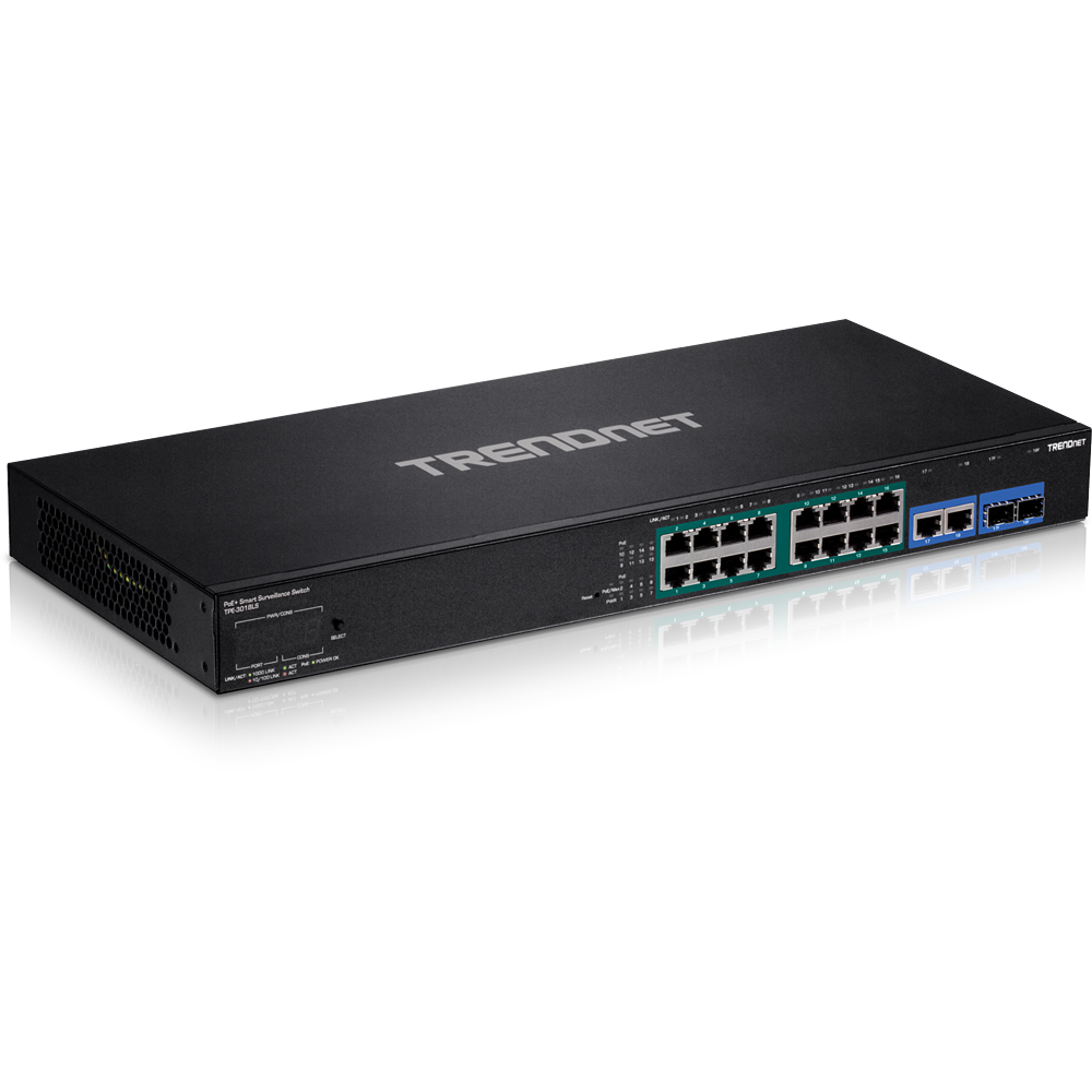 PoE Switch:16 x 10/100/1000Mbps PoE+, 2x Shared RJ45/SFP, Long Range PoE+ kuni 200m, 220W