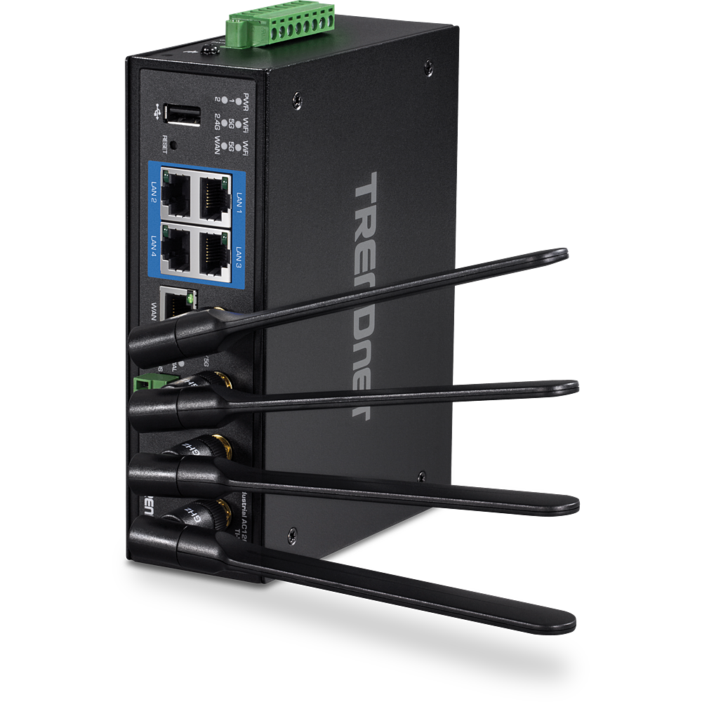 Tööstuslik Wifi Ruuter: Dual Band AC1200 2.4G/5GHz, 4xLAN, 1xWAN, 1x I/O RS232/RS485 ,802.11ac/b/g/n, -30°C-70°C, IP30