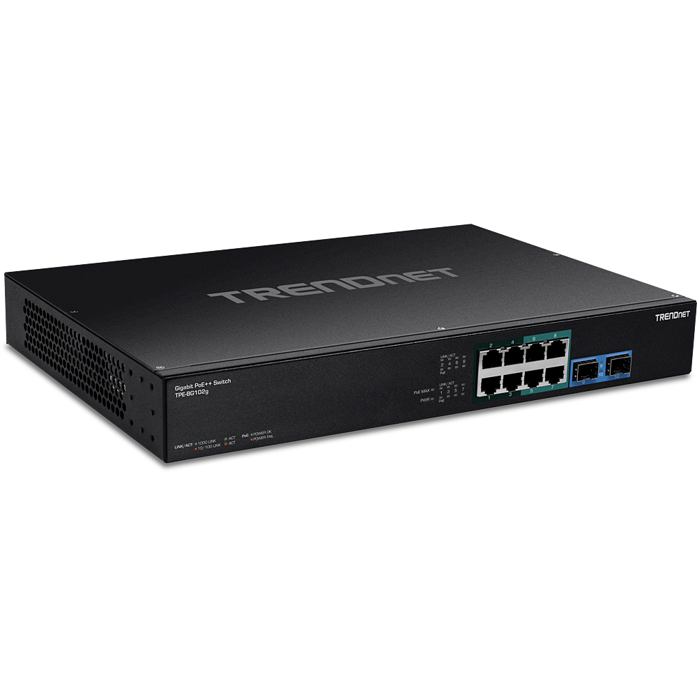 PoE++ Switch: 4 x 10/100/1000Mbps PoE++, 4 x 10/100/1000Mbps PoE+, 2x Mini-GBIC (SFP), räkitav
