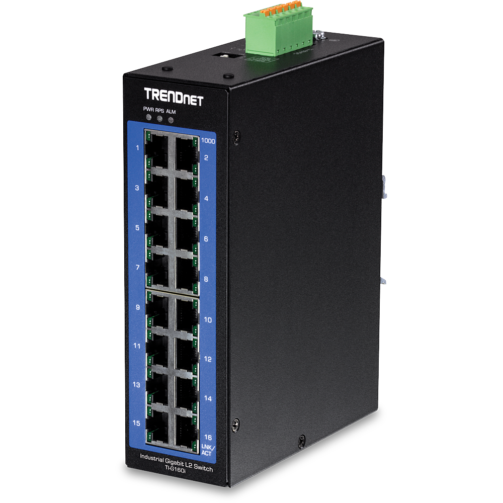 Tööstuslik Switch: 16 x 10/100/1000Mbps, Layer 2, Din, IP30, -40 to 75 ºC