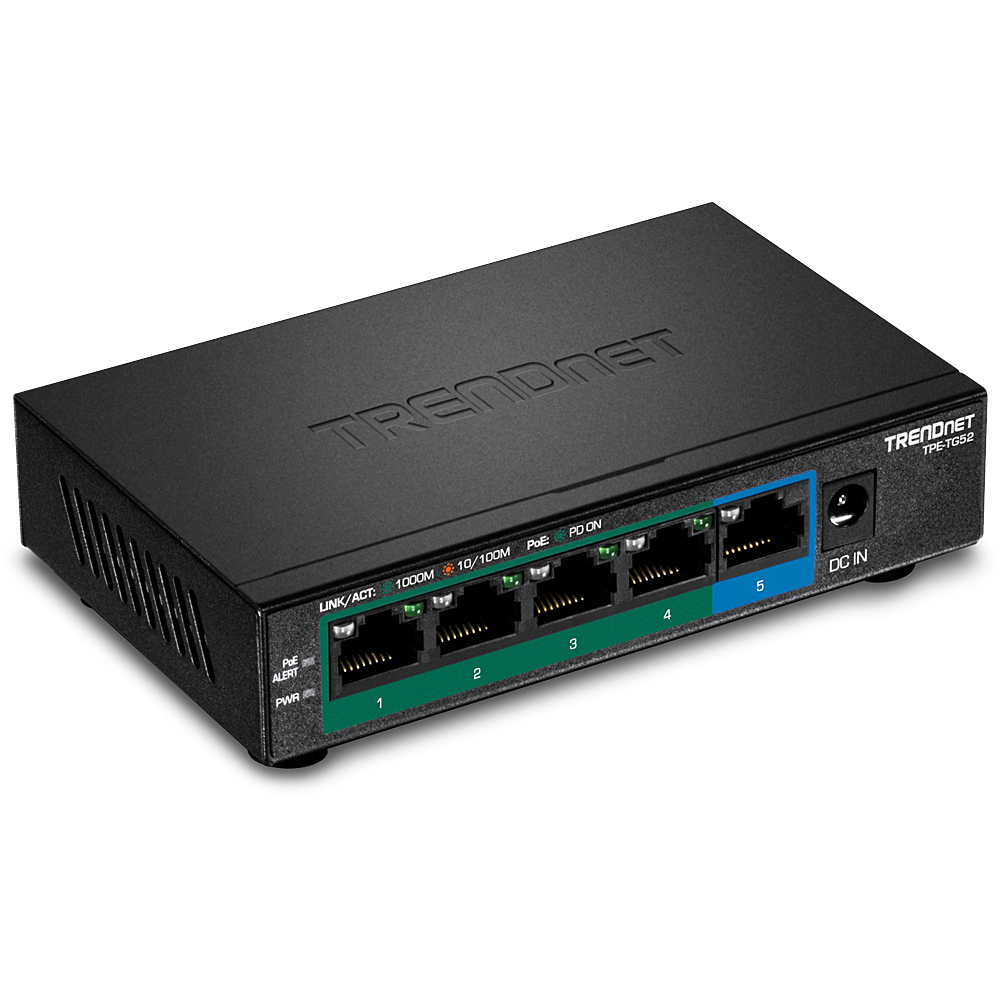 PoE Switch: 4 x 10/100/1000Mbps PoE+, 1 x 10/100/1000Mbps, 32W