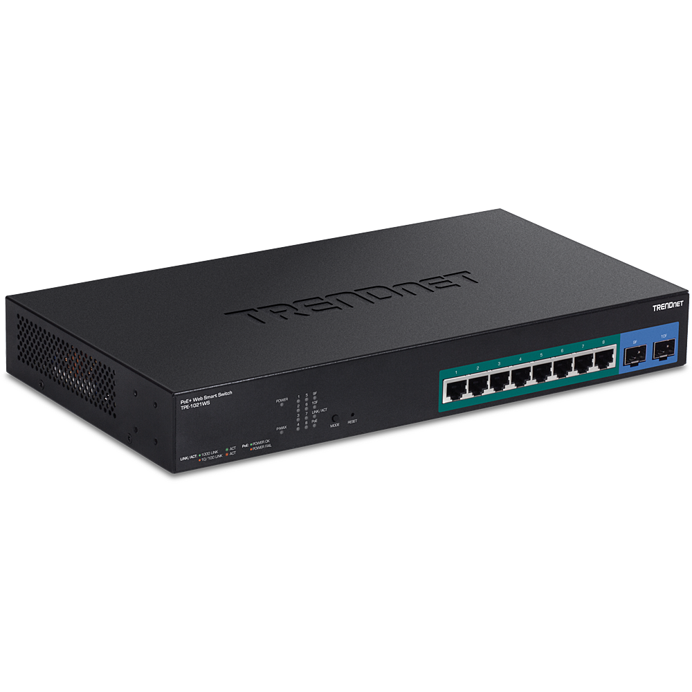 PoE Switch: 8 x 10/100/1000Mbps PoE+, 2x Mini-GBIC (SFP), Web Smart,  räkitav