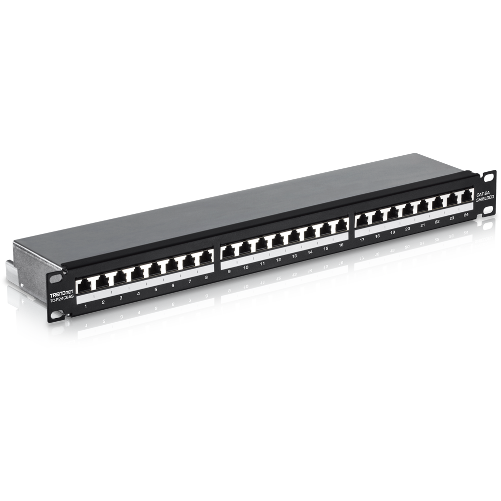 Paneel RJ45 Cat5e/Cat6/Cat6a 24 port varjestatud must